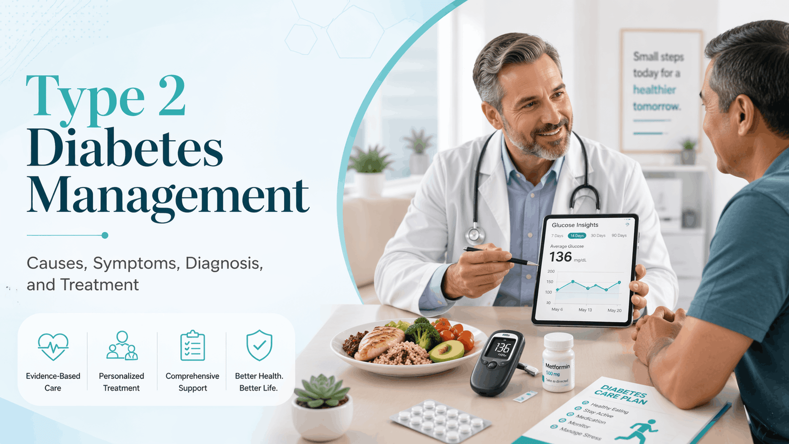Doctor and patient discussing type 2 diabetes management in the mindshape clinic.